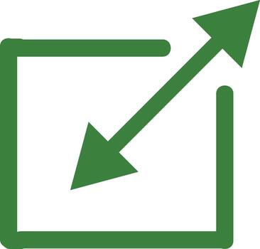 Green expand icon symbolizing growth and scalability displayed on a clean white background representing progress and opportunity in bus vector