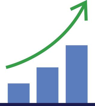 Rising bar graph with a green arrow pointing upwards illustrating growth and success in a business or financial context conveying a pos vector