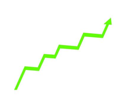 Vibrant green arrow climbing upwards on a white background symbolizing growth and progress in business and finance conveying a positive and optimistic outlook vector