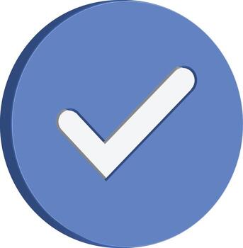 3d cheque marca icono en un azul circulo confirmando un tarea es terminado exitosamente vector