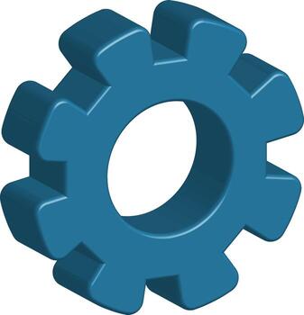 Isometric blue gear rotating in a white space representing engineering technology and industrial progress with a clean and modern aesth vector