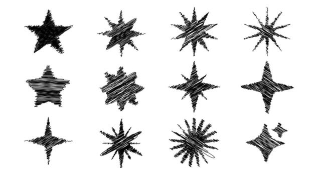 Black Sketching Star set, Scribble star texture for decoration in Graphic design, Isolate star shape illustration, Hand draw graphic elements for banner and business use vector