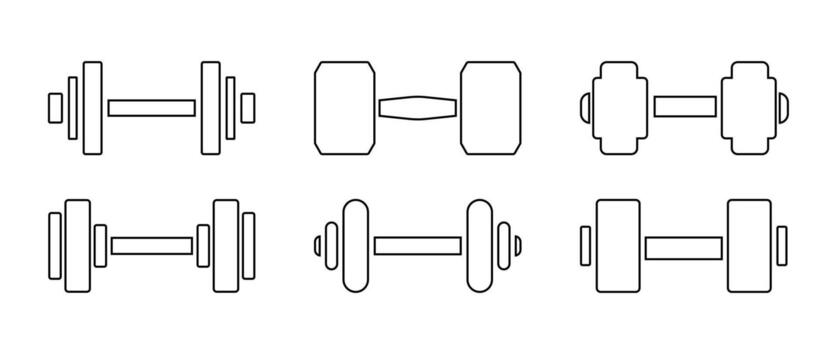 Isolate Outline Dumbbell icon set. Weight Training symbol . Black Gym Clip art, Exercise Minimal icon for Web and Banner. vector