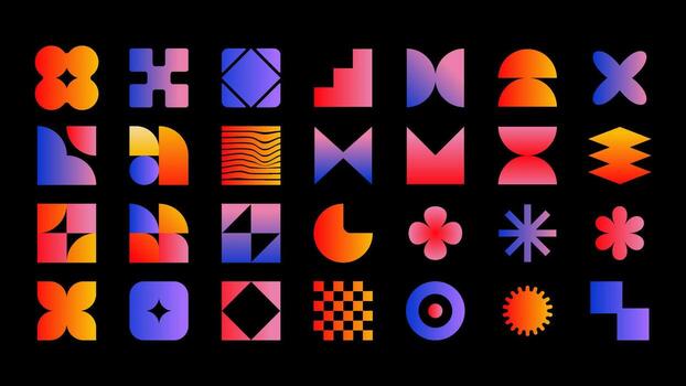 Neon Abstract Geometric Elements Collection with Colorful Gradient Shapes for Modern Digital and Creative Graphic Design vector