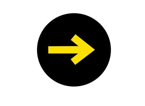 vibrante amarillo flecha señalando Derecha en un negro circulo aislado en blanco indicando dirección Progreso y adelante movimiento con un negrita moderno estético vector