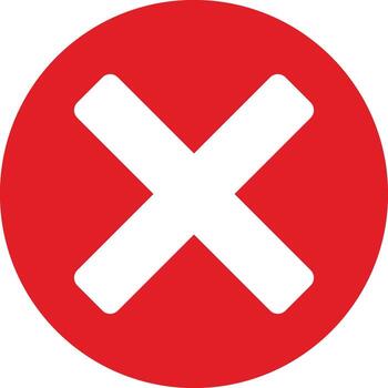 Bold red circle displaying a white cross mark symbolizing rejection and error in a clear and concise manner on a clean white backdrop vector