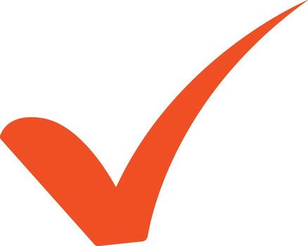Vibrant orange check mark confirming task completion on a clean white background symbolizing approval validation and positive affirmati vector