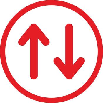 Red arrows pointing up and down inside a circle representing data transfer in a digital environment conveying a sense of exchange and m vector