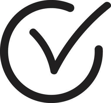 Handdrawn check mark inside a circle indicating completion and approval on a clean white background conveying a sense of validation and vector
