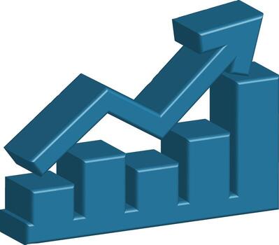 Blue 3D bar graph trending upward symbolizing growth and success in a business context conveying a positive and optimistic financial ou vector