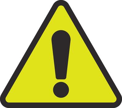 Yellow triangle warning sign displaying an exclamation mark alerting of potential hazards in a public space conveying caution and aware vector
