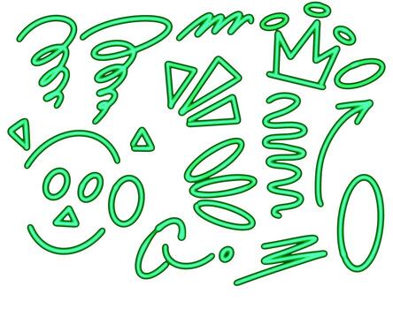 Whimsical green neon doodles floating playfully on a white background radiating a sense of fun creativity and lightheartedness in a mod vector