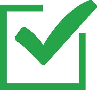 verde cheque marca dentro un cuadrado confirmando un tarea es terminado simbolizando acuerdo aprobación y positivo confirmación en un blanco bac vector