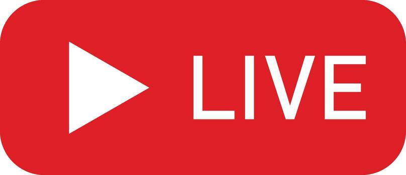 Vibrant red live stream button with a white play icon indicating a broadcast in progress symbolizing realtime content and immediate con vector