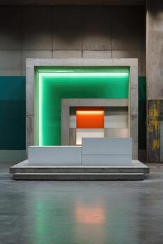 A white counter with a green and orange light photo