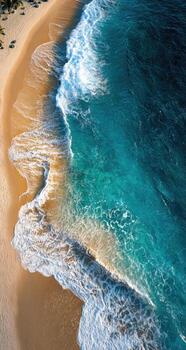 A beach with a wave coming in and out of the sand photo