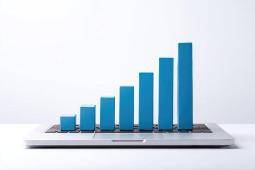 A laptop with a bar chart on it photo