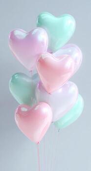 Pastel heart balloons 3d render photo