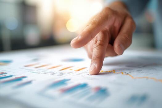 empresario señalando a gráficos en papel foto