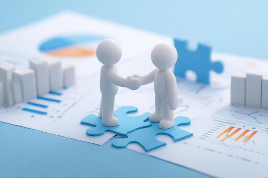 3d personas sacudida manos en negocio papel con gráficos y cartas foto