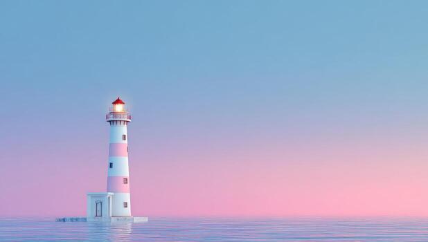 A lighthouse in the ocean with a pink sky photo
