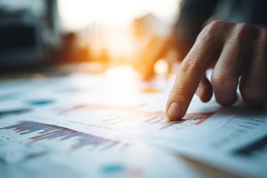 del hombre de negocios mano señalando a gráficos en papel foto