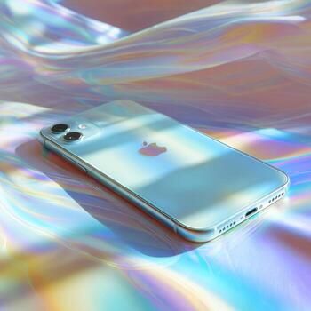 An iphone sitting on a colorful surface photo