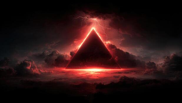 A red triangle with lightning coming out of it photo