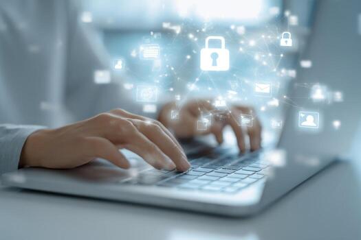 Security and privacy concept on laptop with icons photo