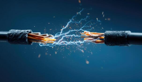 Two wires are connected to each other with lightning photo