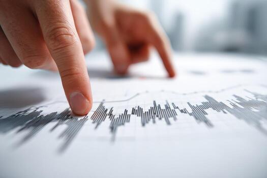 un persona es señalando a un grafico en un papel foto