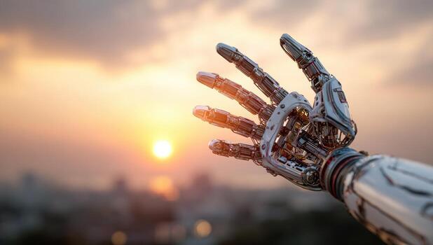 A robot hand reaching out to the sky photo