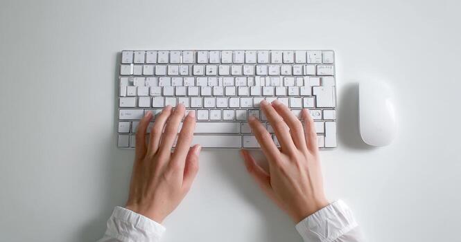 Hands typing on a white keyboard photo