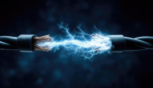 Two wires are connected to each other with a lightning bolt photo