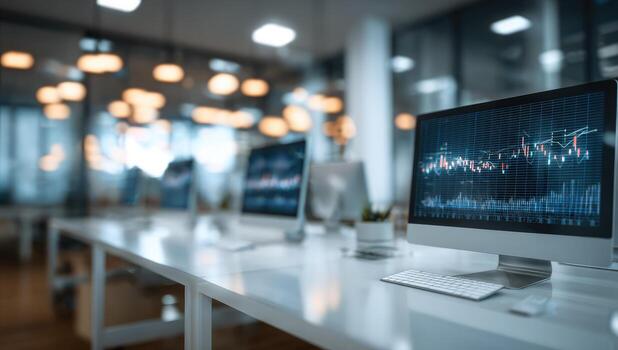 un computadora monitor con gráficos en eso sentado en un escritorio foto