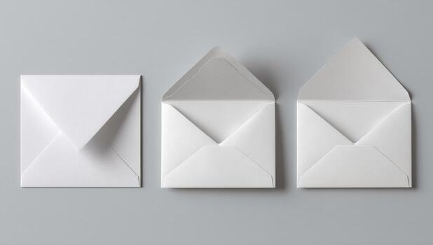 Three open white envelopes on a gray background photo
