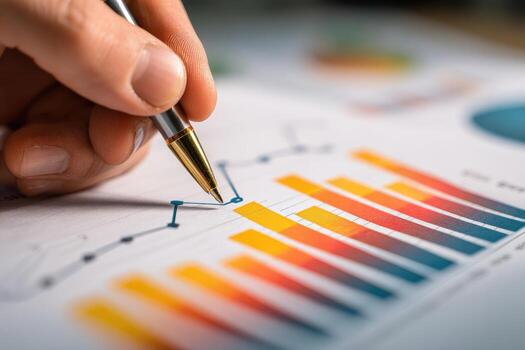 un persona es participación un bolígrafo y escritura en un papel con un grafico foto