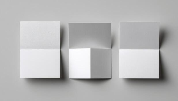 Three folded white paper on a gray background photo