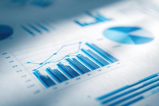 A close up of a graph chart and a blue background photo