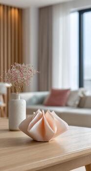 un mesa con un florero de flores y un florero de flores foto