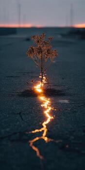 A tree growing out of the middle of a road photo