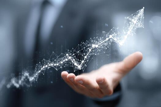 Businessman hand holding graph line and business graph concept stock photo