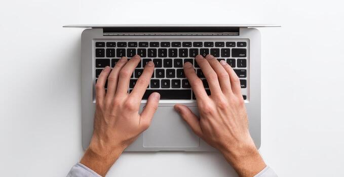 Hands typing on a laptop keyboard photo