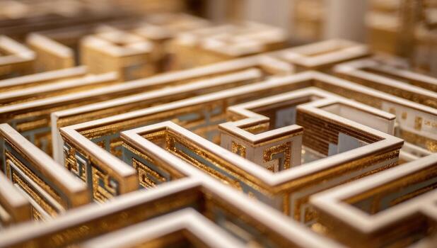 A close up of a maze made of gold photo