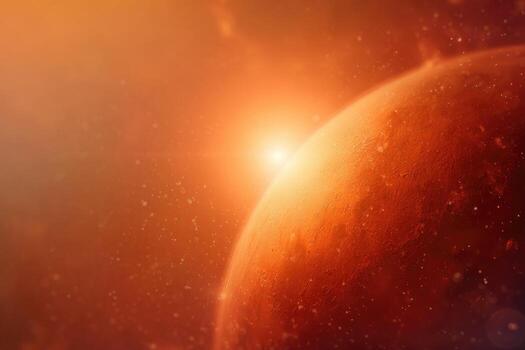 The red planet with the sun shining in the background photo