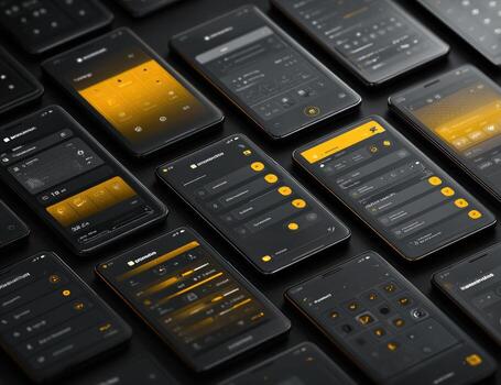 A collection of black and yellow mobile apps photo