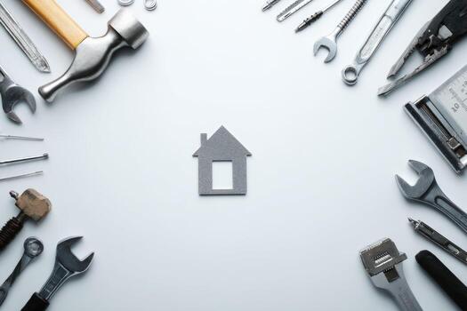A house is surrounded by tools and wrenches photo