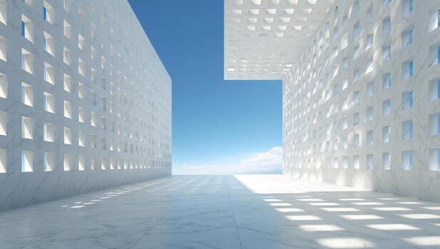 White marble architecture with blue sky and clouds photo