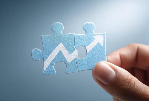 Hand holding jigsaw puzzle with arrow and growth graph concept photo