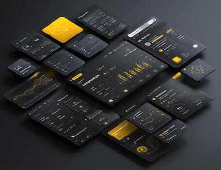 Black and yellow ui design with icons photo